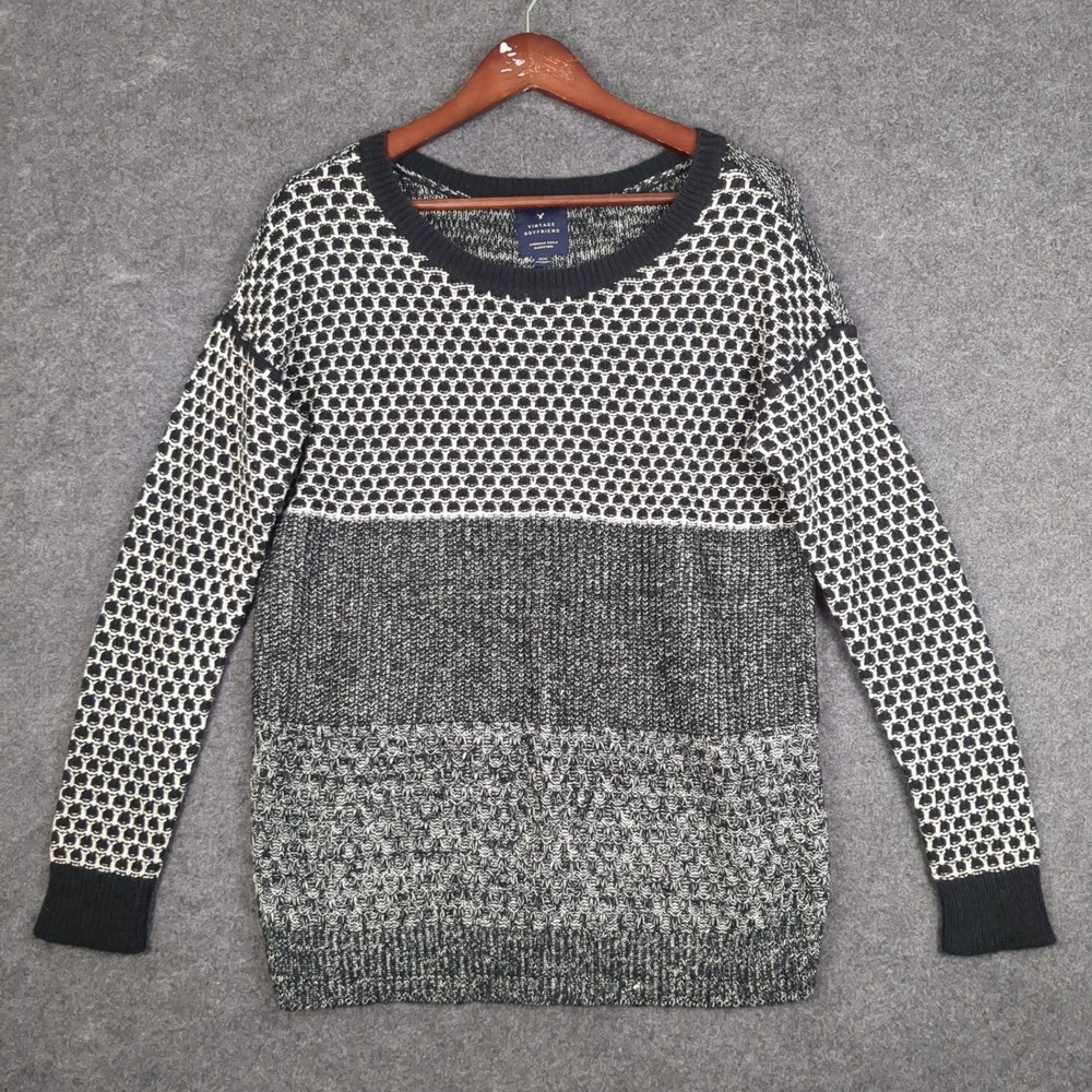 American Eagle Vintage Boyfriend Sweater Womens Medium Black Gray Knit